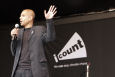 Ashok Sinha, Director of Stop Climate Chaos, greets the 25,000 crowd